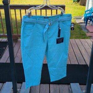 Bandolino Mandie Capril Belted Womens Pants Sz 24W New Hampton Surf Blue Coastal